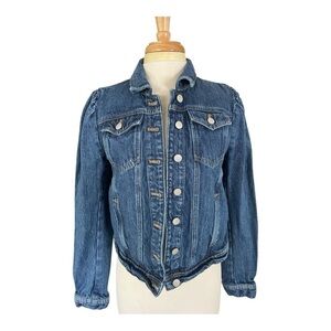 Pilcro Puff Sleeve Classic Classic Button-Up Indigo Jean Jacket with Pockets